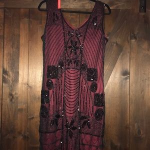 Burgundy & Black 1920s Style Dress